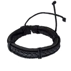 Classy Men Black Thick Leather Bracelet